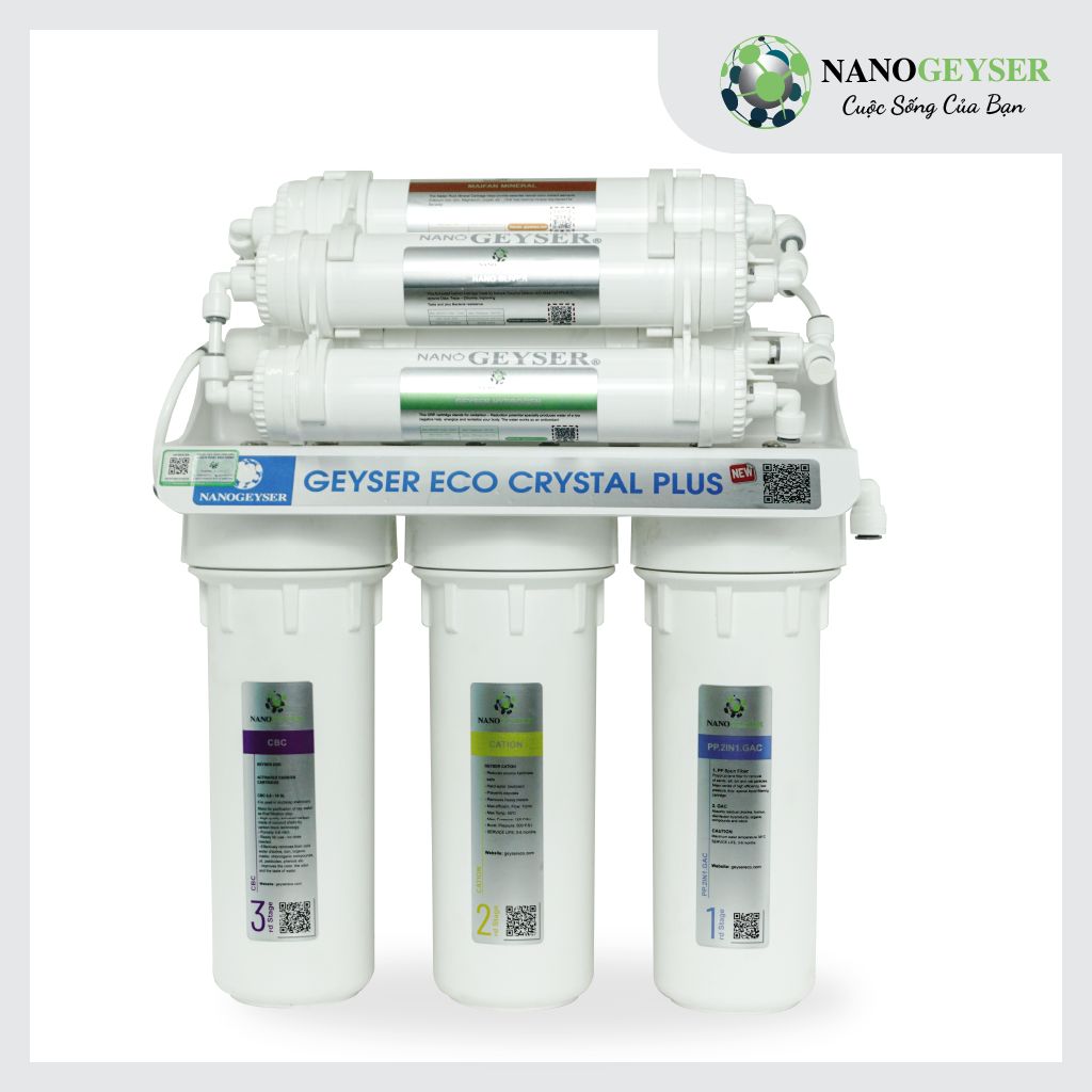[Tặng lõi 1,2] Máy lọc nước Nano Geyser Eco Crystal Plus 8 cấp - Chính hãng, không điện, không nước thải.