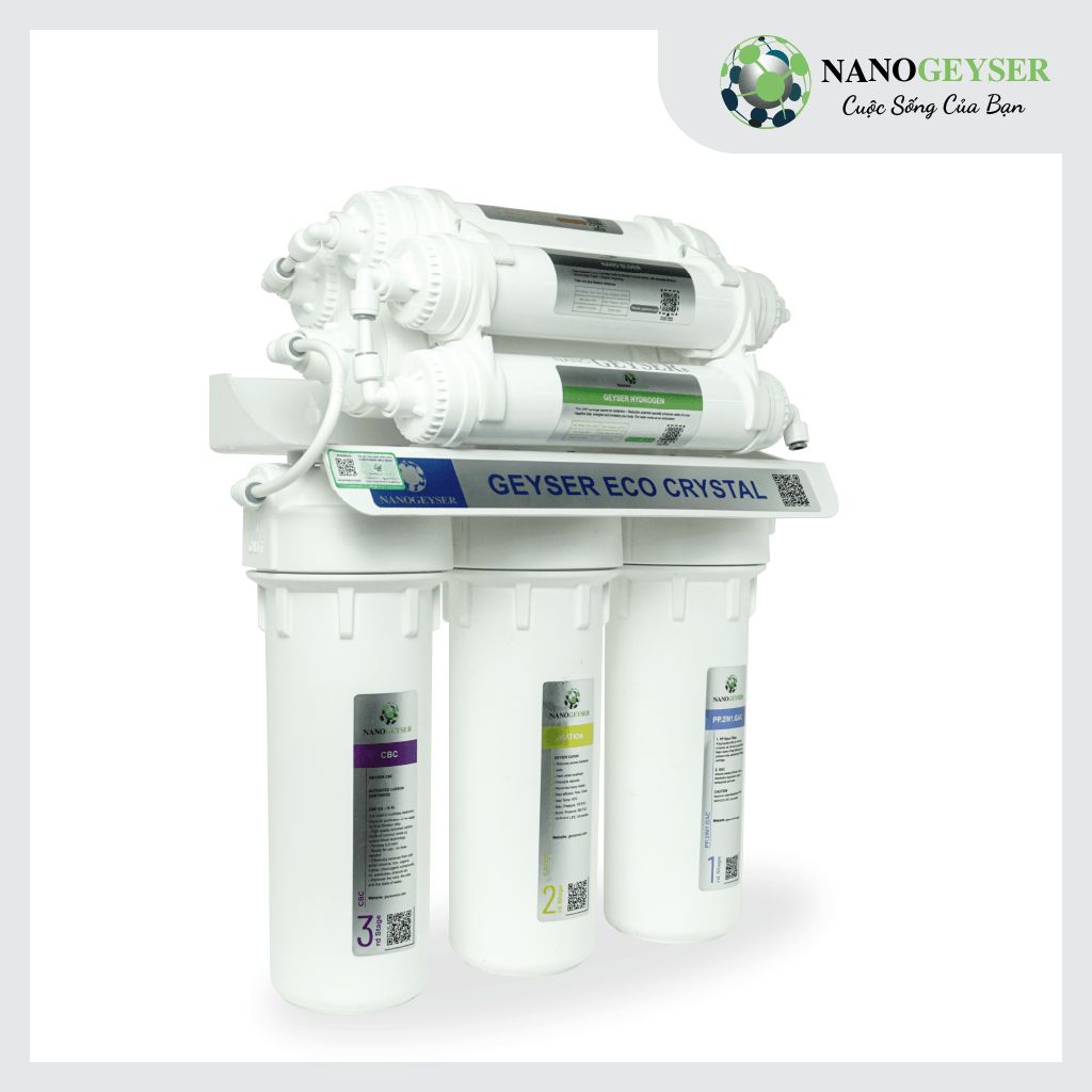 Máy lọc nước Nano Geyser Eco Crystal 8 cấp không điện không nước thải, công nghệ UF