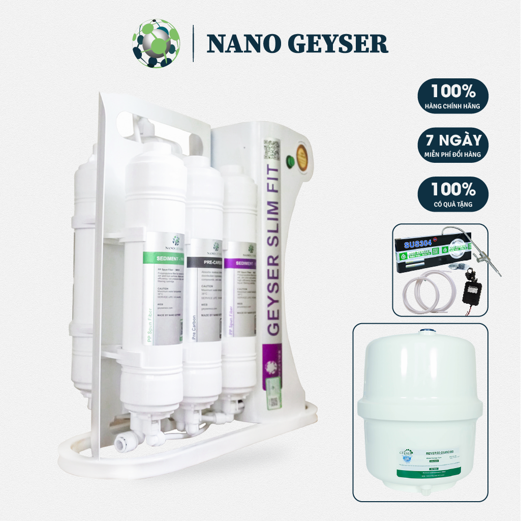 Máy lọc nước Slim Fit 400G Nano Geyser 5 cấp công nghệ Mỹ công suất vượt trội 80L/h