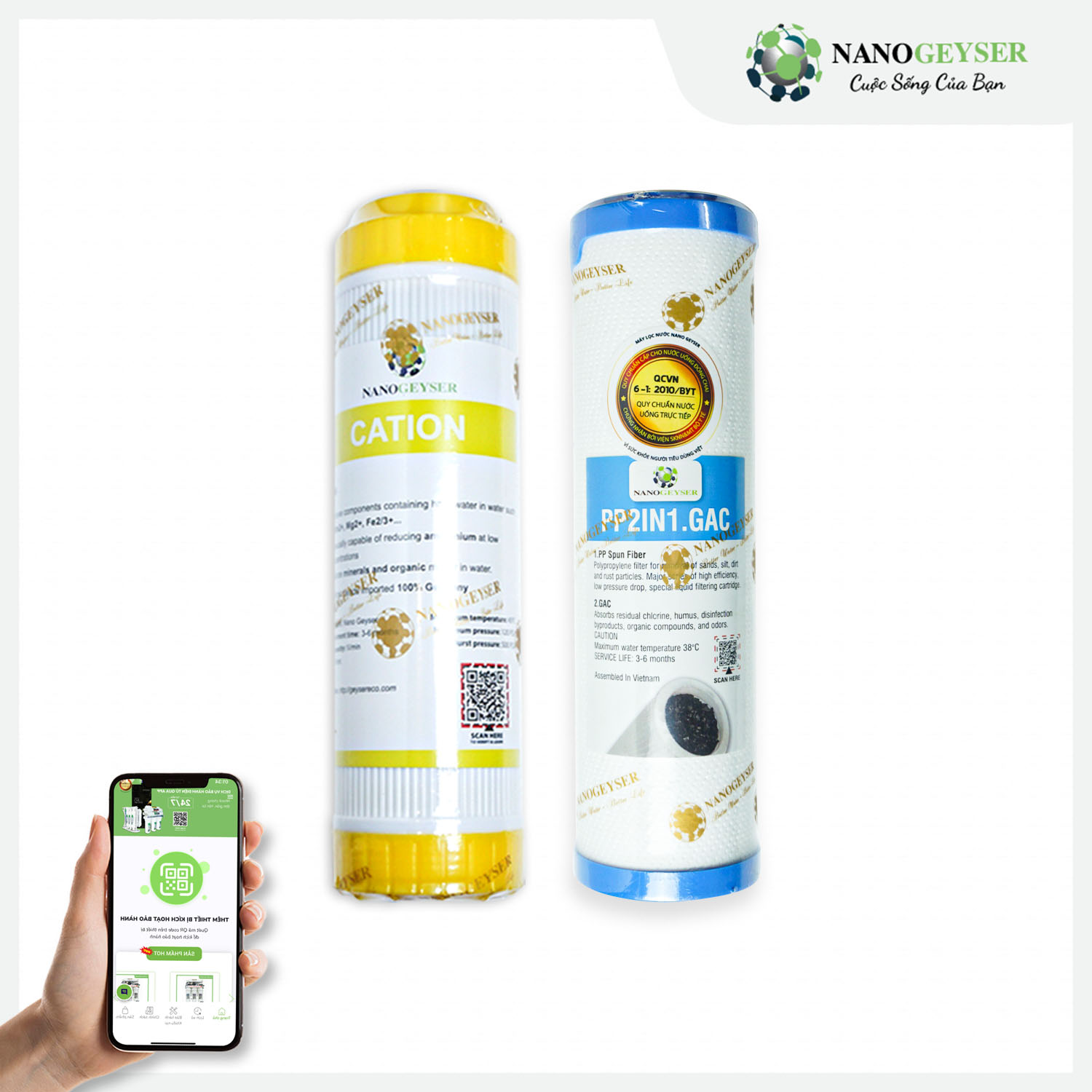 Bộ 2 lõi 12 dùng cho máy lọc nước công nghệ NANO và UF