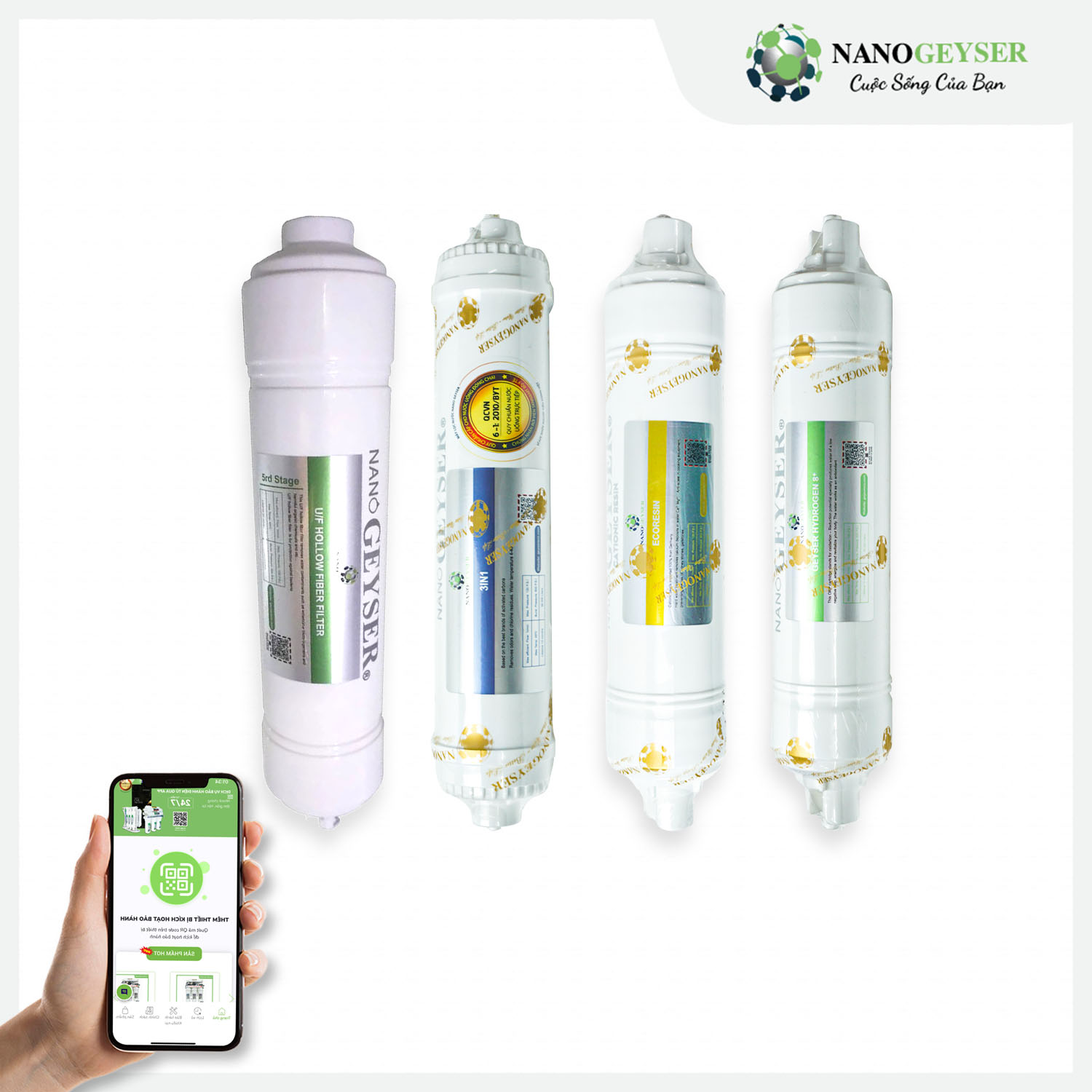 Bộ 4 lõi lọc nước 4567 dùng cho máy Nano Geyser Eco Max