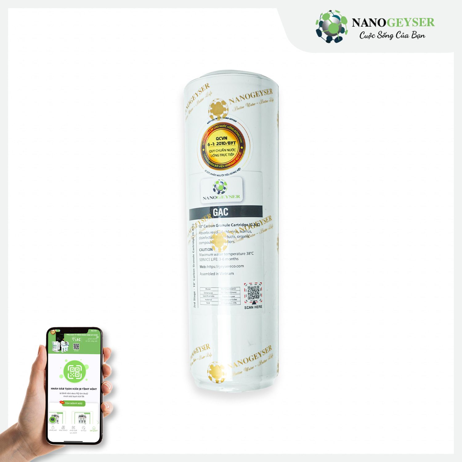 Lõi than GAC dạng xốp Nano Geyser chính hãng