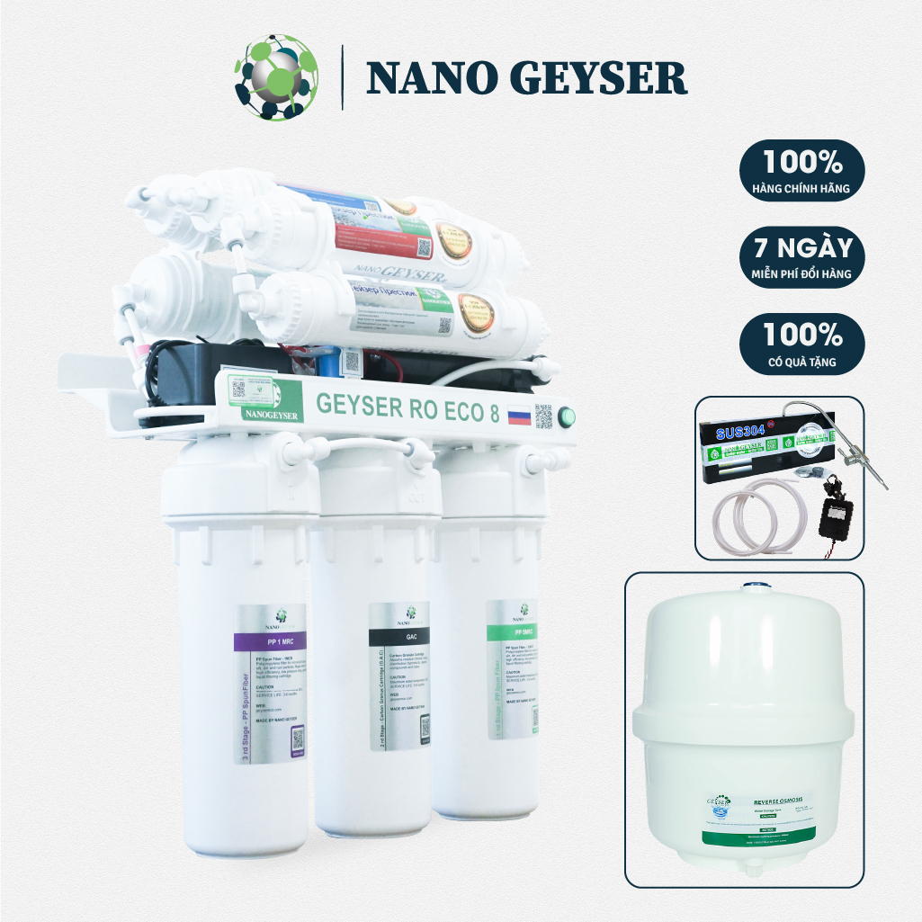 Máy lọc nước RO ECO lọc Chính hãng Nano Geyser bảo hành 5 năm, miễn phí lắp đặt tại Hà Nội